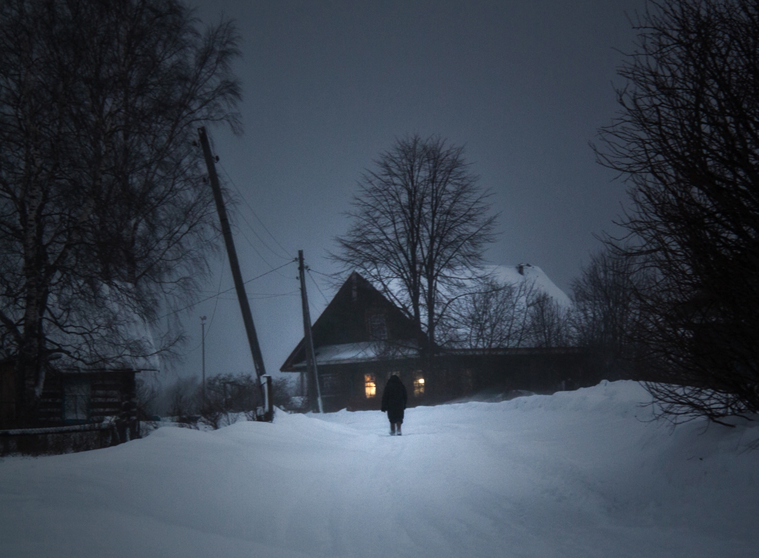 Деревня зимой ночью